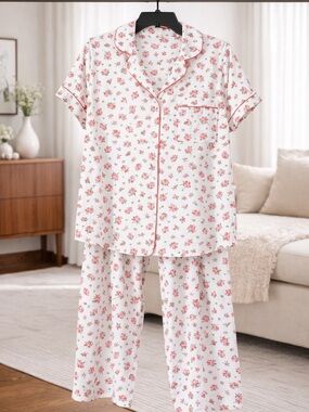 kate spade White and Pink Floral Short-Sleeve Pajama Set